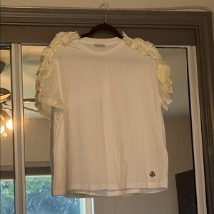 Moncler White Top with Cream Ruffled Sleeves